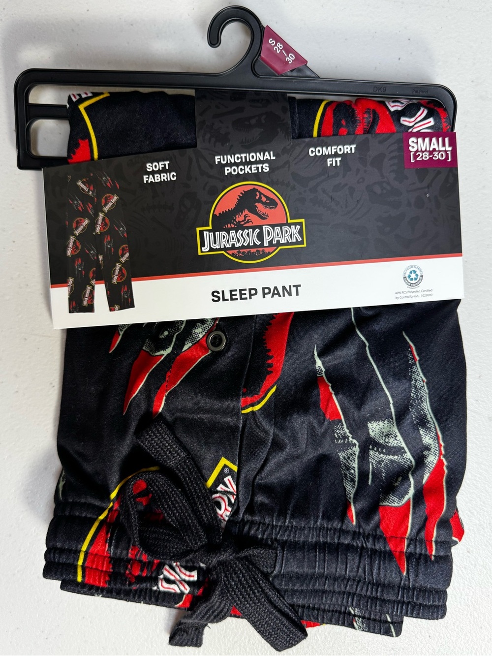 Bioworld Jurassic Park Black Sleep Pants with Red and Yellow Accents